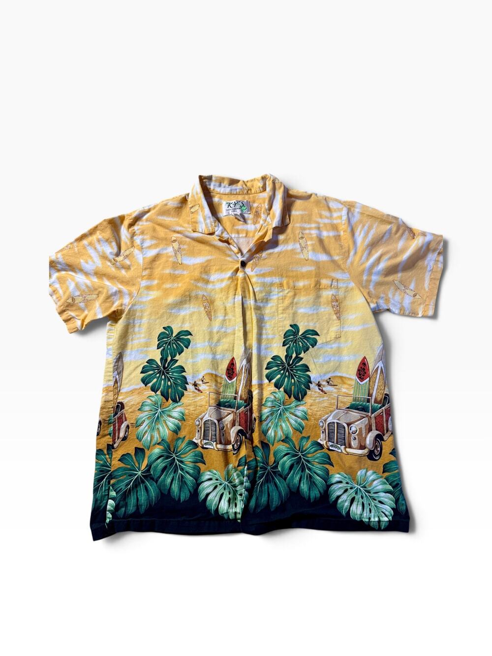 Vintage KY’S Hawaiian Shirt Mens XL Fit Woody Car Surf Aloha Made in Hawaii
